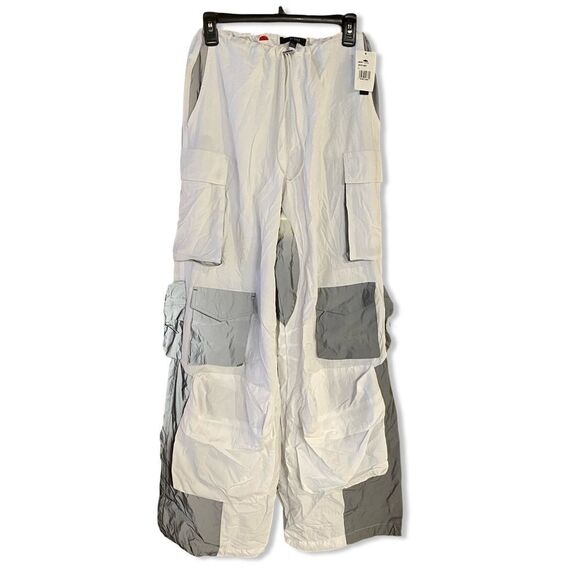 NWT AFRM Etienne Cargo Pant White Grey nylon techno loose fit Revolve L - Picture 5 of 9
